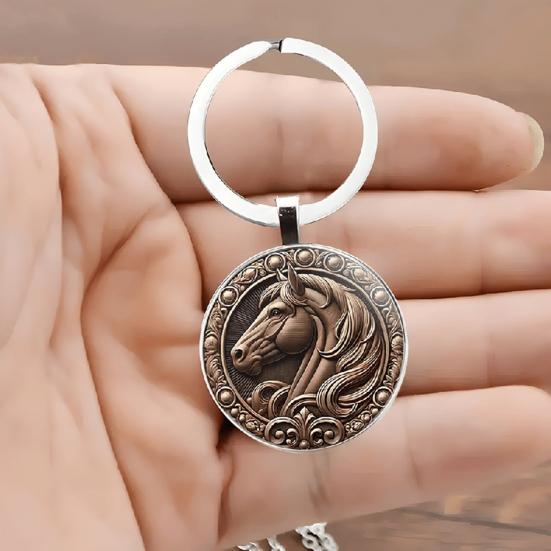 Keychain Multi-Layer Electroplated Surface Key Chain Traditional Chinese Horse To Success Design Round Pendant Car Charm Gift