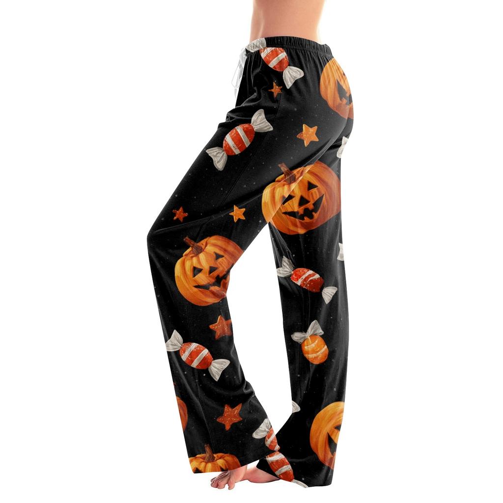 Women's Halloween Print Drawstring Pajama Pants - Soft Casual Sleep Pants with Fun Printed Pattern, Comfy Bottoms for Women, Relaxed Fit
