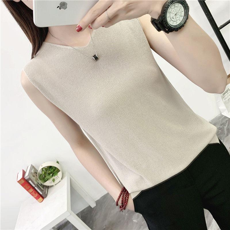 Loose, Covering The Stomach, Large-sized, Ice Silk, Halter-necked, Backless, Knitted Base Layer Top for Women