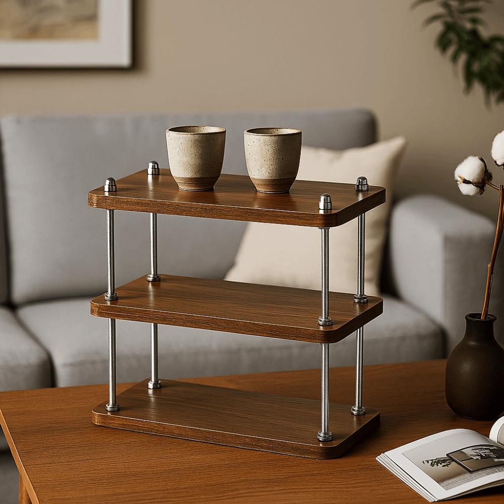 Space Saving Vintage Wooden Storage Rack Thickened 3-Tier Desktop Storage Rack Convenient Minimalist Cup Storage Rack Office