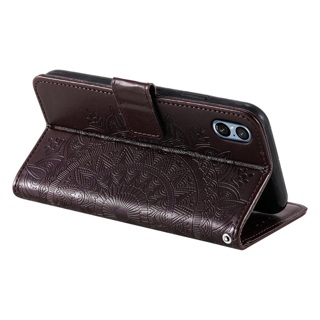 For Sony Xperia 5 V Mandala Flower Imprinted Wallet PU Leather Phone Case Stand Cover with Strap