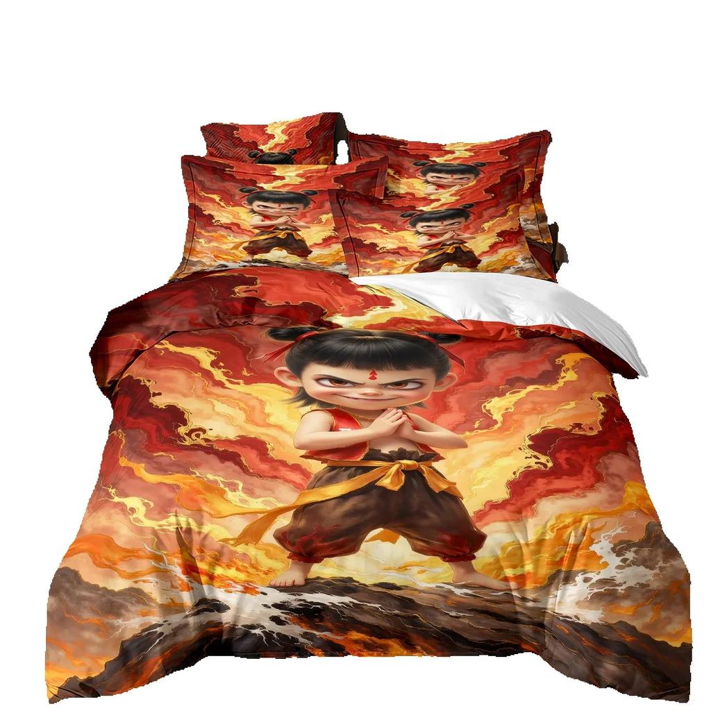 HD Print Animation Ne Zha Quilt cover,Ne Zha 2 Bedding Set Single Twin Full Queen King Size Bed Set Adult Kid Bedroom Duvetcover