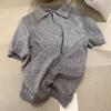 Solid Color Knitted Sweater Short-sleeved Women, Summer New Small Short Zipper Lapel Top Thin