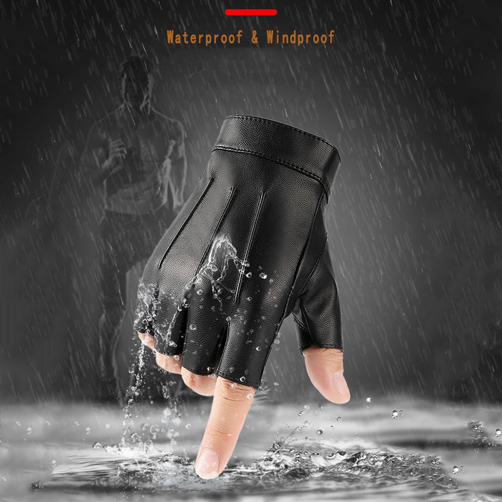 Winter Furry Half Finger Driving Pu Leather Gloves,Outdoor Sports With Anti-Slip Layer Gloves For Men Women Motorcycle