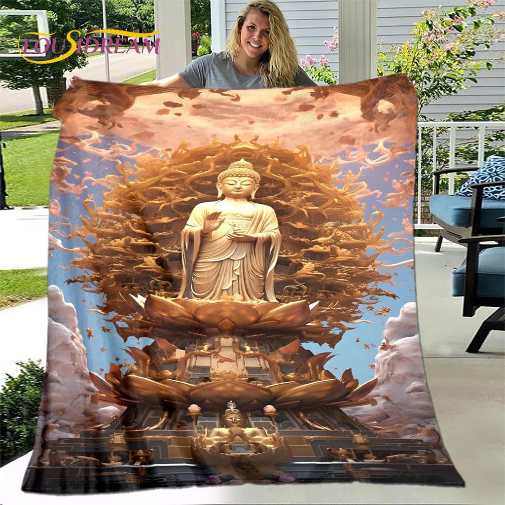 Manta 3D Sakyamuni Buddha Guanyin Bodhisattva budismo fe religión manta suave para el hogar orar dormitorio camas funda de sofá