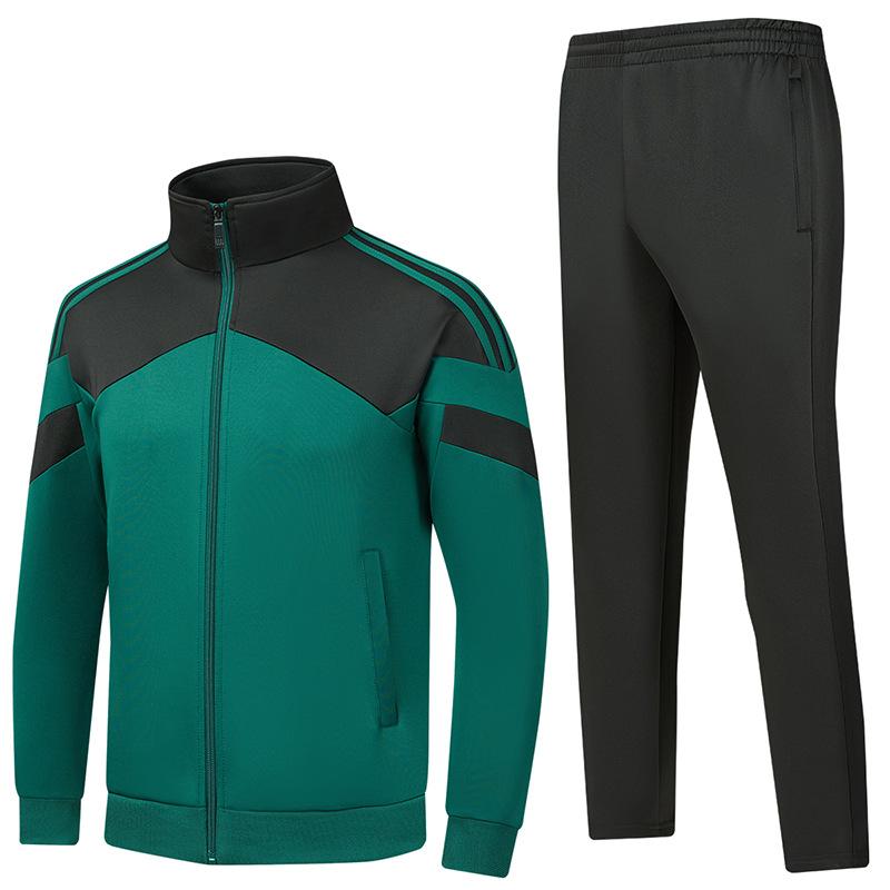 Spring and Autumn Stand Up Collar Cardigan Set for Men's Running Sports Wear, South Korean Silk Color Blocked Hoodie Two Piece Set