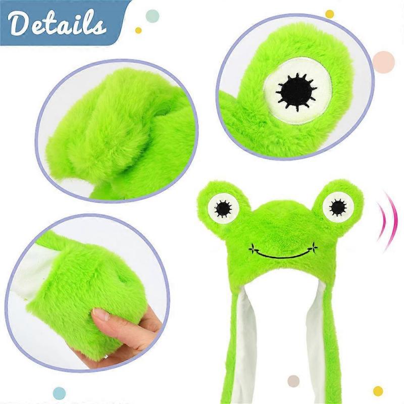 Frog Hat with Ears Moving Jumping Pop Up Beating Hat Plush Toy Cosplay Dress Up Holiday Christmas Funny Gift for Kids Boys Girls