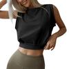 Lockeres, lässiges, einfarbiges, kurzes, ärmelloses Oberteil mit Rundhalsausschnitt für Damen, kurzes, ärmelloses Oberteil mit Rundhalsausschnitt