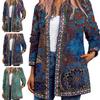 Cardigan Vintage Scollo a U Stampa Floreale Donna Maglia Aperta Ampio Cappotto Autunnale Colori Ricchi Maniche Lunghe Tasche Resistente ai Colori Primavera Autunno
