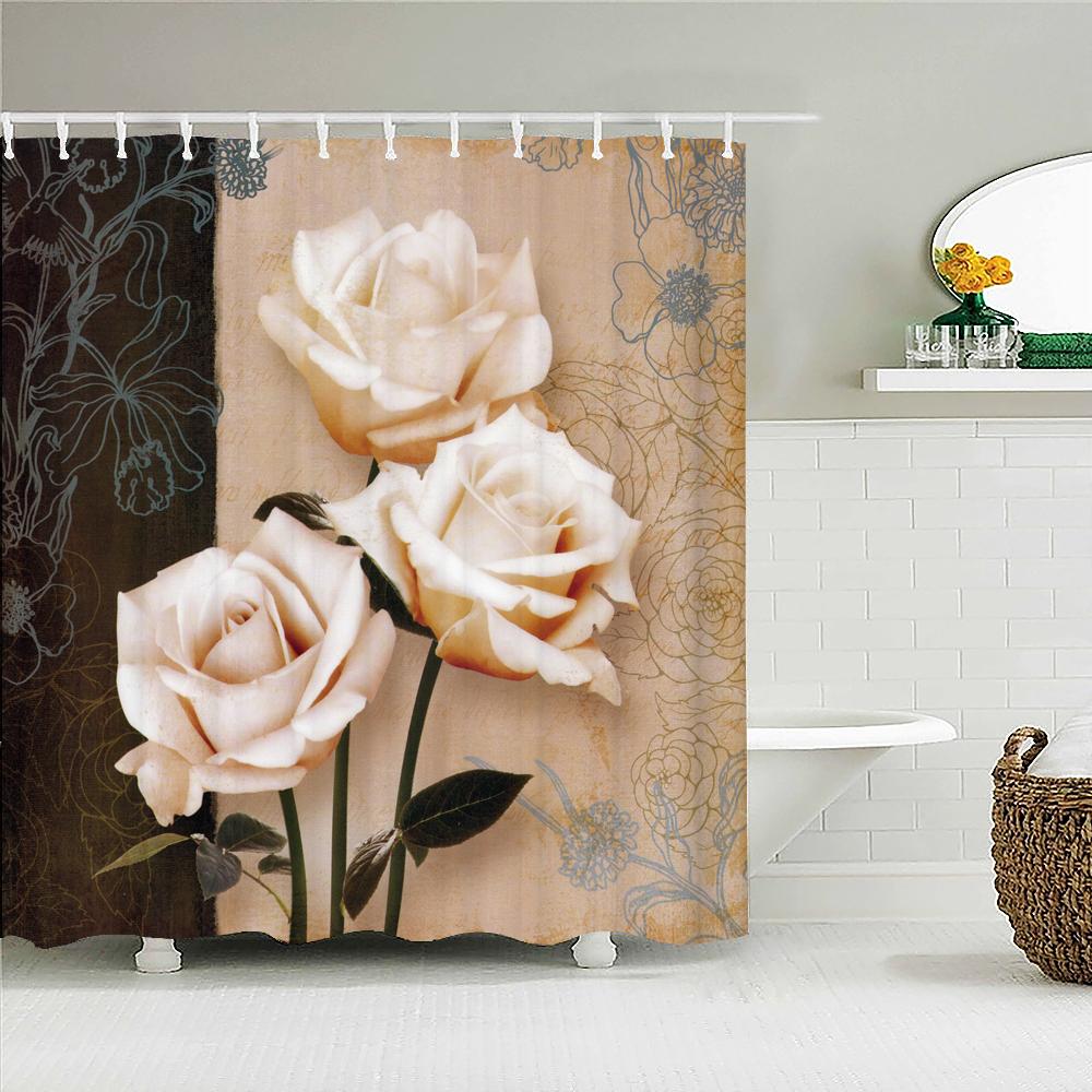 

Flowers Birds Butterfly Shower Curtain Bathroom Curtains European Retro Print Waterproof Polyeste Fabric Bathtub Decor With Hook W60H190(CM)-1 Pcs