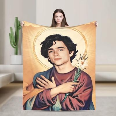 Timothée Chalamet als Jesus Decke Christentum Lustig Weiche Plüschdecke für Stuhl Sofa Bett Flanell Tagesdecke Bettbezug