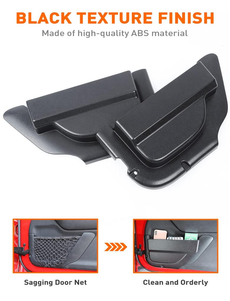 Savadicar DP4 Front Door Storage Pockets Cup Side Insert Box Organizers for Jeep Wrangler JK JKU Interior Expansion Patented 2 Pieces (No Holders),