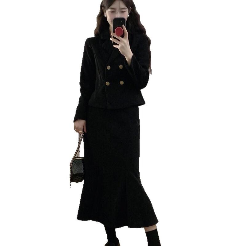 Plus Size Womens Corduroy Suit Set - Elegant Two-Piece Outfit Winter Stylish Office Chic With Beaded Detail
