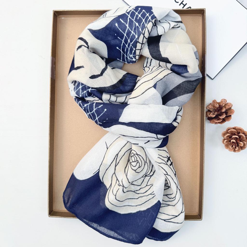 Classic Fashion Trend Long Scarf Women With Elegant Temperament Cotton Linen Floral Printing Shawl Wholesale