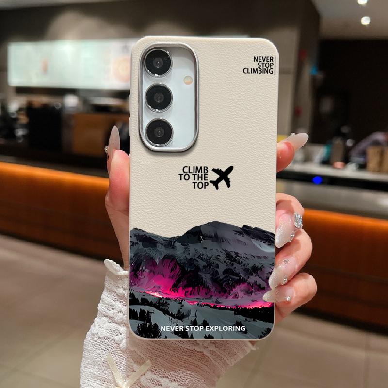 

Чехол из ТПУ с текстурой кожи и принтом «Самолет и горы» для Samsung S25 S24 FE S23 Ultra S22 A56 A36 A16 A15 A55, противоударный, мягкий, матовый чехол для телефона Samsung A52 / A52S красный/бежевый