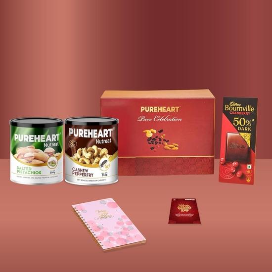 

PUREHEART Valentine’s Day Gift Hamper for Him & Her | Premium Dry Fruits Gift Box with Cashew Pepper (333g) & Pistachios (300g)