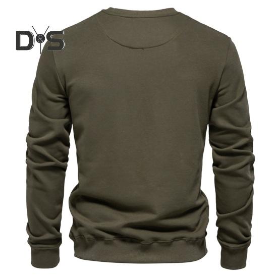Fall Winter Men Top Loose O Neck Long Sleeves Pure Color Warm Pullover Mid Length Casual Daily Wear Sport Sweatshirt