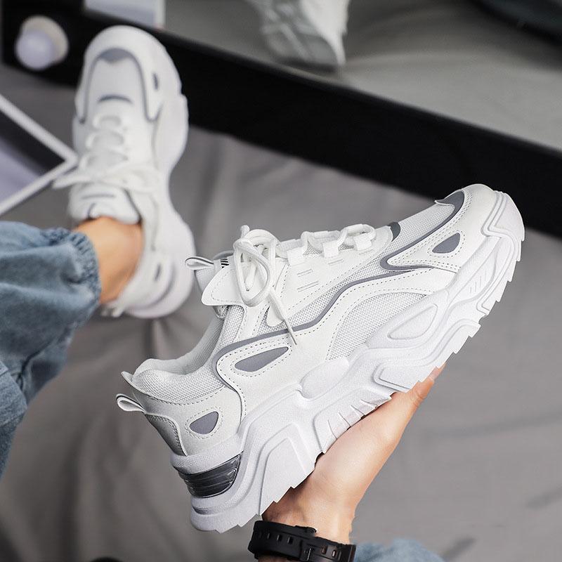 Korean Style Mesh Breathable Sneakers Men 2024 Fashion Casual Couple Style Thick Bottom Anti-slip Running Sports Shoes Summer