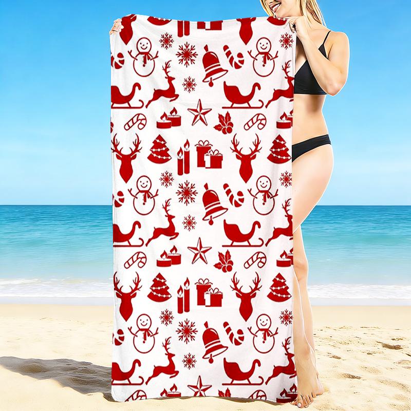 1Pc Christmas Winter Festive Beach Towel Quick Dry Multiuse For Beach Pool Gym Yoga Home Travel Christmas Halloween Xmas Gift S1101