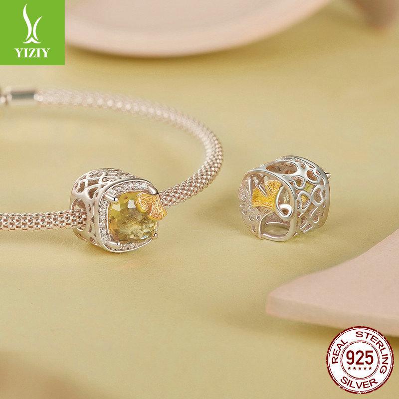 Autumn Ginkgo Biloba Diy Bracelet Beaded Accessories, Romantic Mori S925 Sterling Silver Butterfly Beads