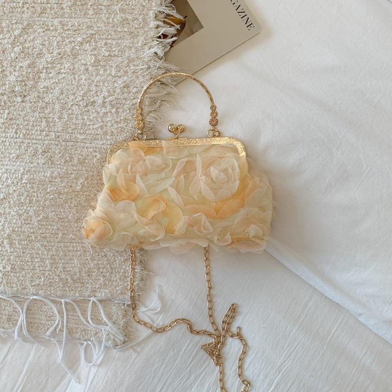 2026 Newest Summer Sweet Rose Flower Evening Chain Bag Banquet Handbag Cheongsam Evening Dress Artistic Crossbody Bags