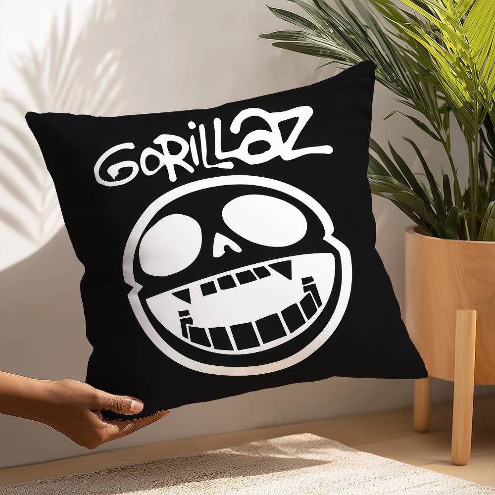 G-Gorillaz Band kussensloop vierkant dubbelzijdig bedrukt kussen voor bank, slaapkamer of als decoratie.