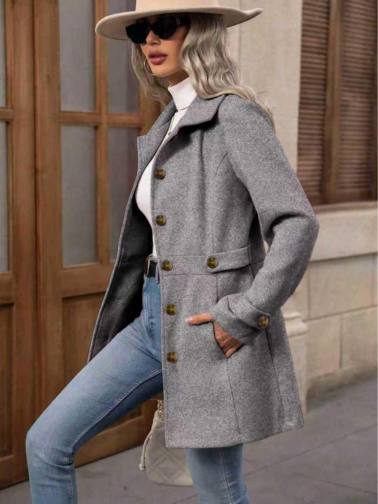 2026 Spring/Fall Mid-Length Elegant Woolen Coat with Lapel Button and Slim Fit Design