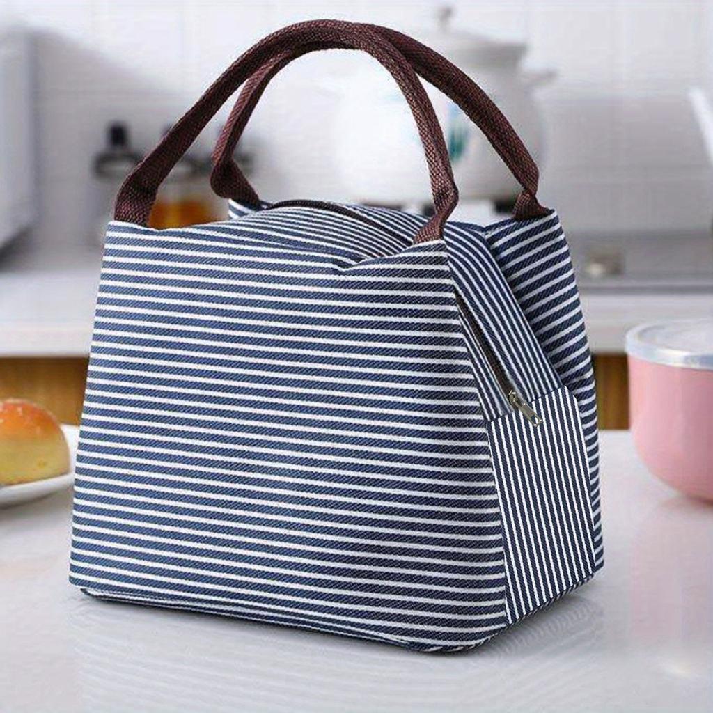 1pc Reusable Striped Outdoor Camping Lunch Bag, Pinic Bag, Tote Bento Bag for Outdoor Camping, School,Work