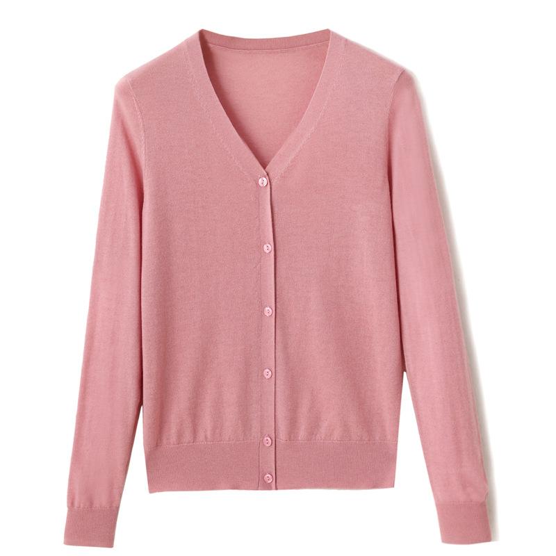 

Кардиган с V-образным вырезом и длинными рукавами, женский, новый, весенне-осенний, корейская версия, свободный и универсальный, тонкая вязаная куртка M розовый