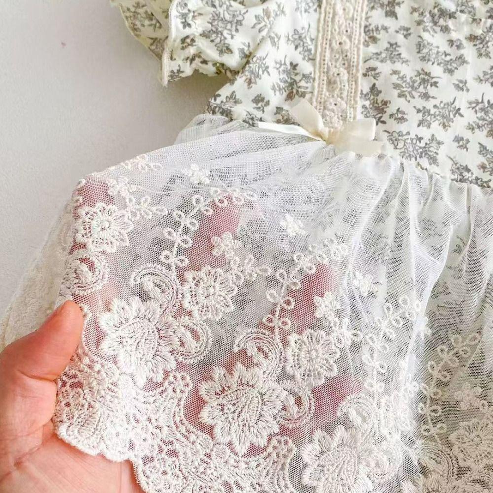 Casual Outfit Lace Mesh Baby Jumper Dress Bowknot Bodysuit Flower Baby Jumpsuit Fluffy Cotton Toddle Climb Suit Gifts