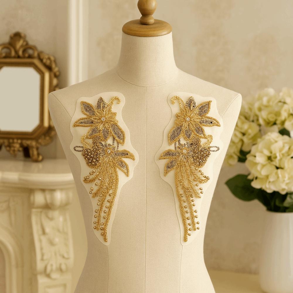 Handmade Nail Beads DIY Collar Flower Gold Embroidery Clothes Patches Clothing Applique Apparel