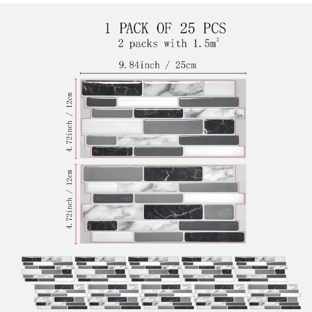 25PCS Marble Pattern Kitchen Stickers Waterproof Oilproof Bathroom Tile Stickers 3D Effect Crystal Self-Adhesive Wallpaper