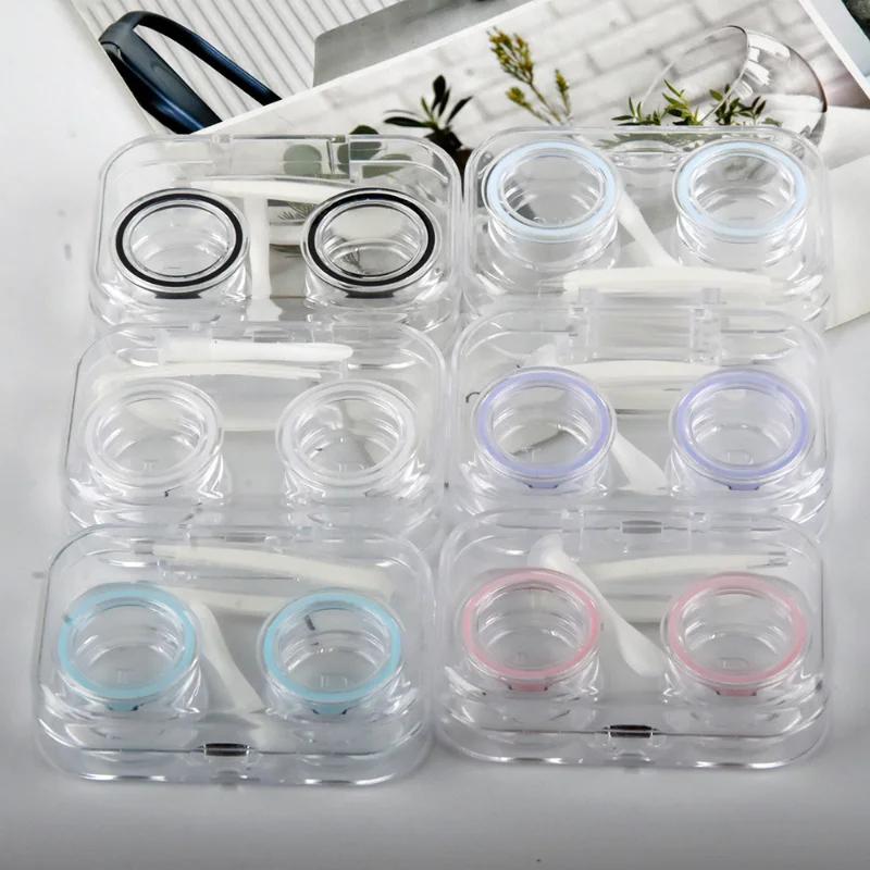 Candy Color Girls Contact Lenses Box Mini Clear Portable Contact Lens Case with Tweezer Suction Stick Set for Travel Kit Holder