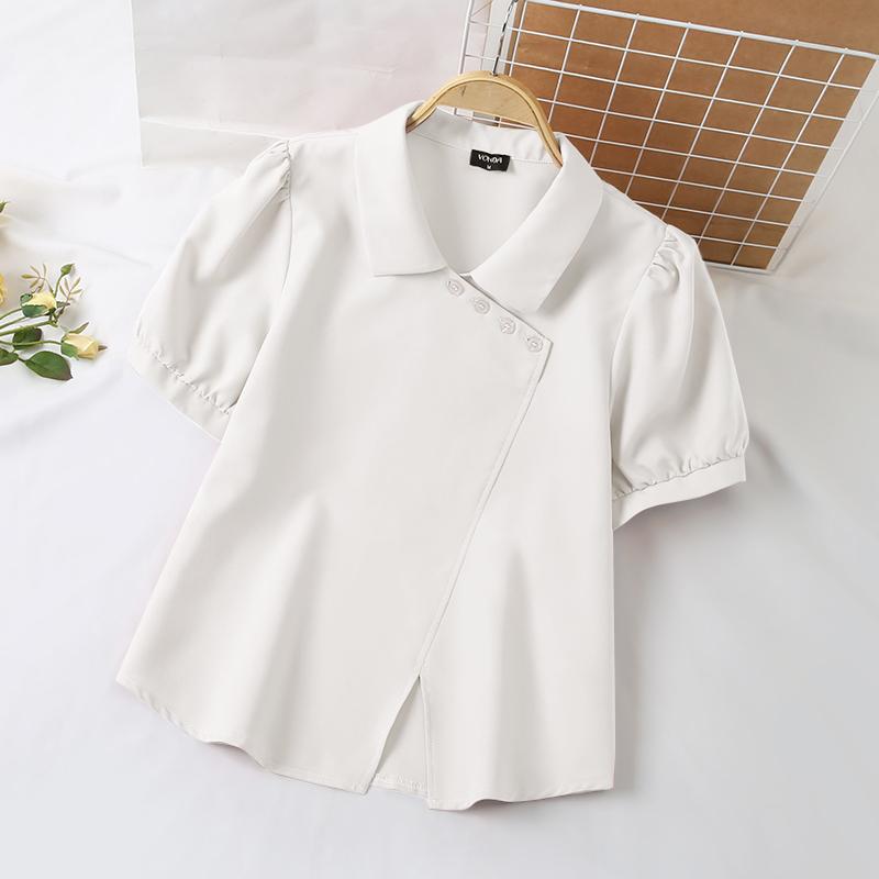 

VONDA Women Summer Lapel Neck Short Sleeve Irregular Splits Casual Blouse S білий