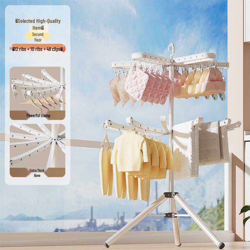 Foldable Double-Pole Baby Clothes Drying Rack for Home and Balcony Use