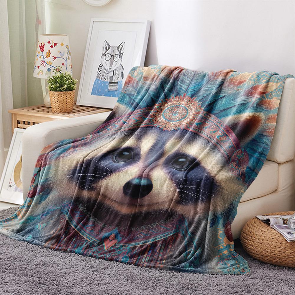 Native American Animals  Print Flannel Blanket, High quality Comfortable for All Seasons, Home Decor, Warmth and Comfort