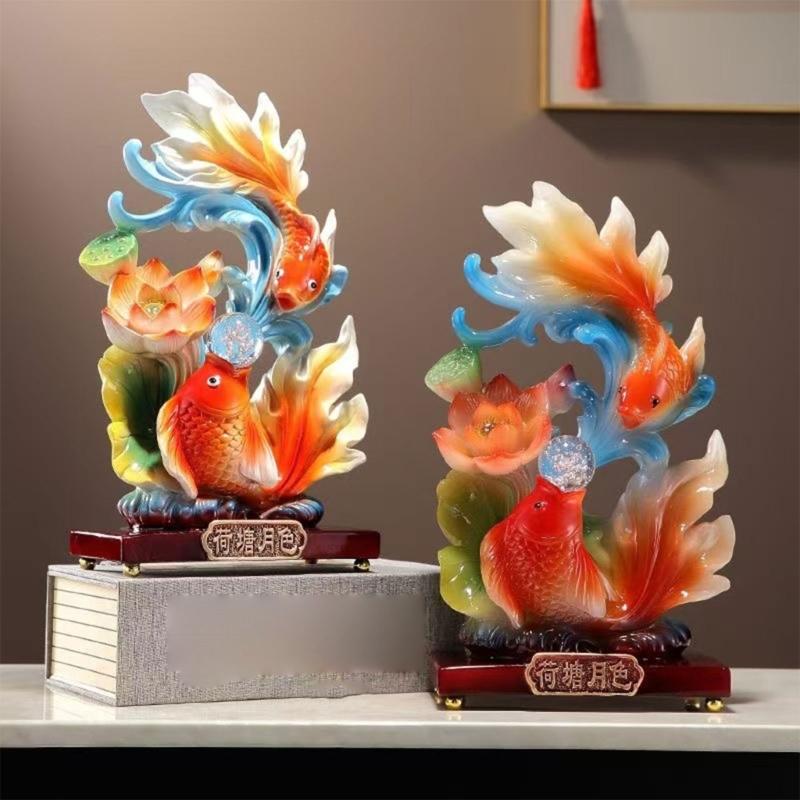 Artistic Resin Feng Shui Fish Figurine Symbolizing Abundances Decoration Perfect For Living Room Or Workspaces