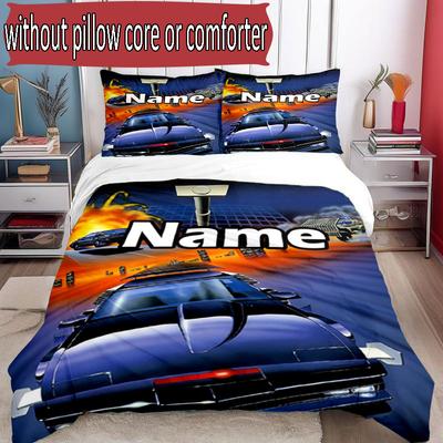 3pcs Duvet Cover Set (1*Duvet Cover + 2*Pillowcase, Without Core), Custom Name Knight Rider Pattern Bedding Set, Home Bedroom Decor Gift