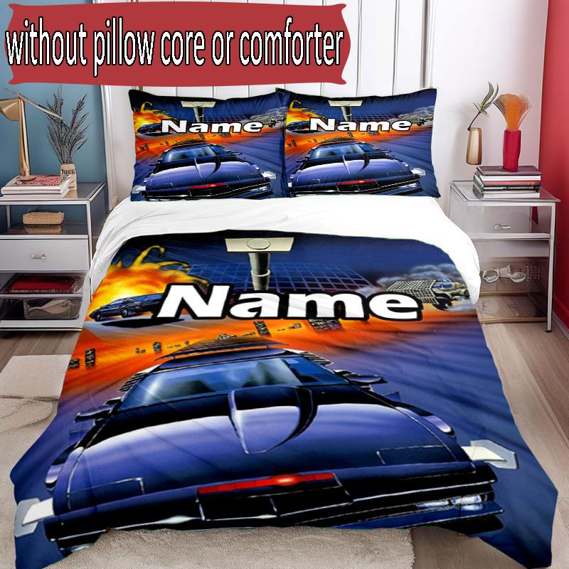3pcs Duvet Cover Set (1*Duvet Cover + 2*Pillowcase, Without Core), Custom Name Knight Rider Pattern Bedding Set, Home Bedroom Decor Gift