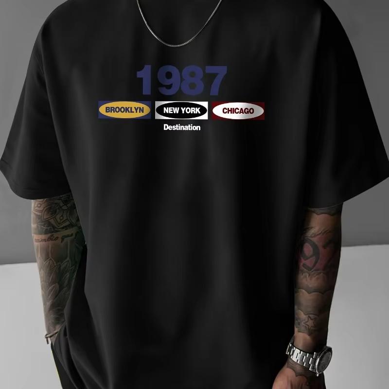 

1987 Vintage Summer High Quality New York Print Men s Casual Trend Fashion Crew Neck T-shirt Summer New Loose Men s Couple 4XL