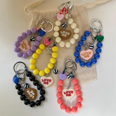Korean Cute Love Heart Beaded Colorful Sweet Phone Bracelet For iPhone Women Accessories Anti-Lost Chain Lanyard Hanging Cord