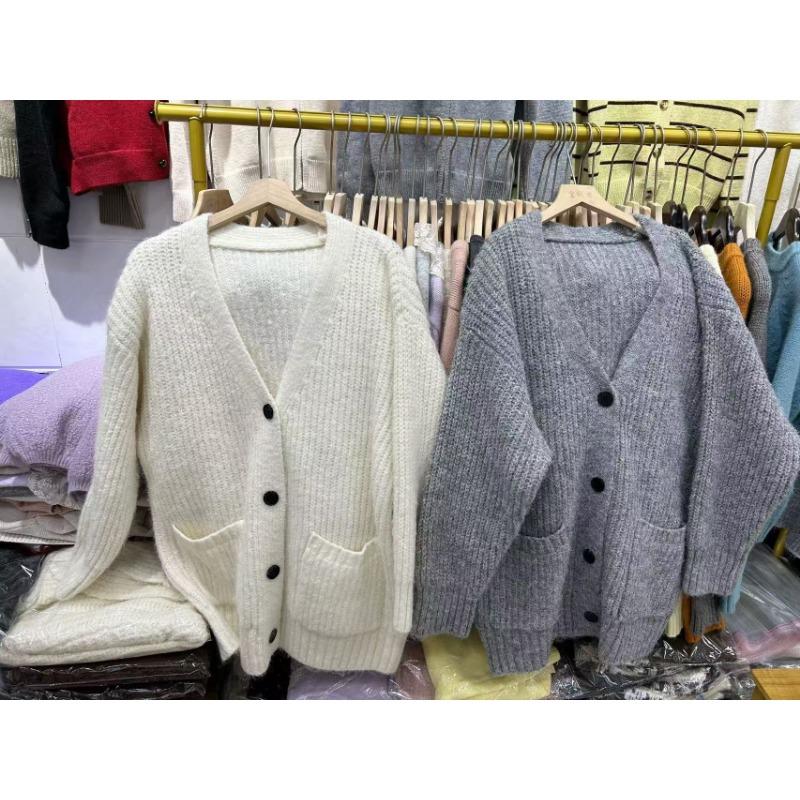 Lazy wind V-neck sweater jacket women's clothing autumn and winter new loose simple casual knitted cardigan jacket women