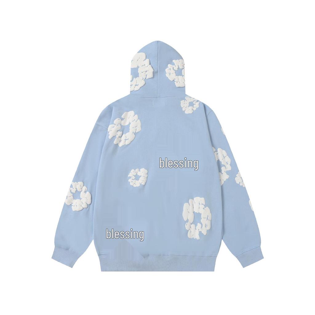 Modna bluza z kapturem i zamkiem, wypełniona pianką kapok, z nadrukiem - Jesienna moda unisex