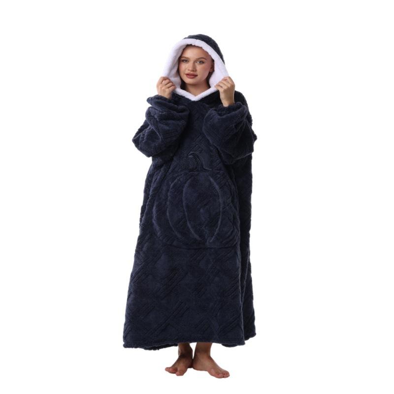 Wearable Blanket Hooded Robe for Women and Men Oversized Winter Warm Flannel Sweatshirt Blanket Hoodie Thick Fleece Blanket with Sleeves and Pocket