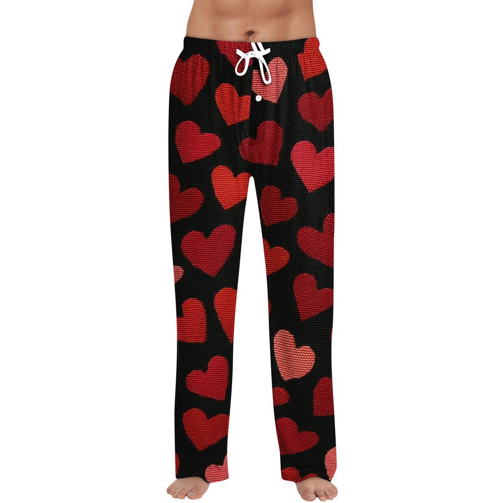 Men's Valentine's Day Printed Drawstring Long Pants Casual Pajamas