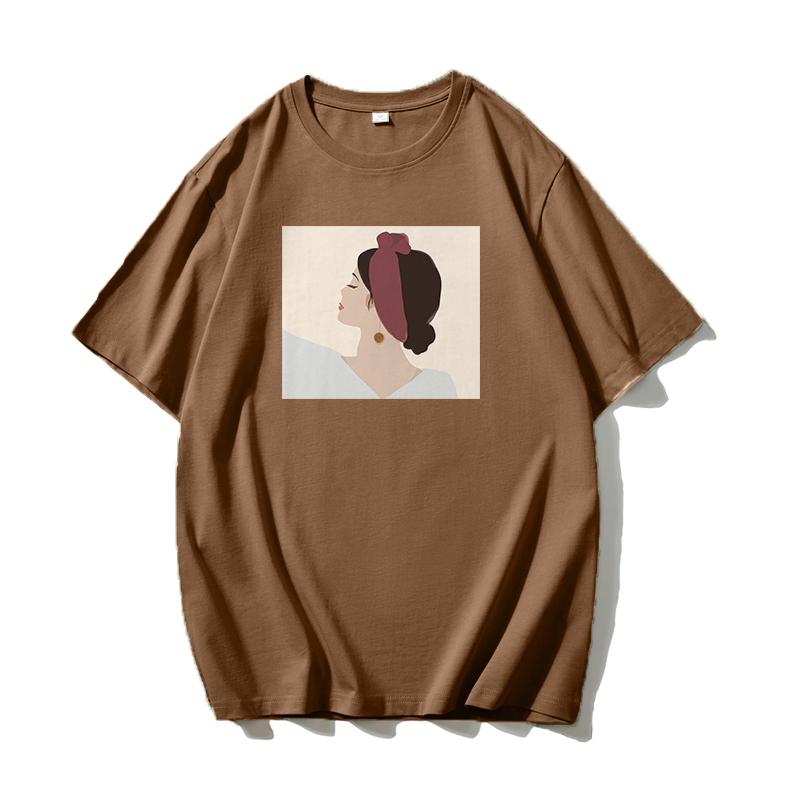 Shellsuning Oversized Casual O-neck Printed T-shirt dla kobiet 2023 Lato Proste All-match Dziewczyny Koszulki 100% Bawełna Miękki Top Podstawowe Harajuku Pary Topy