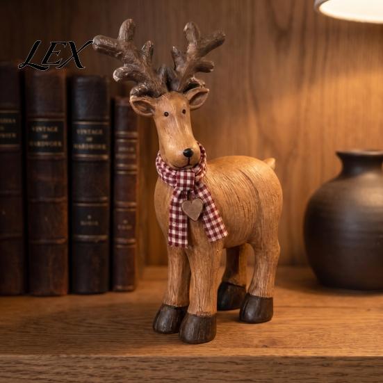 Small Wildlife Sculptures for Shelves Rustic Elk Ornament, Handcrafted Resin Deer Figurine, Decorative Pastoral Home Accents Mantels Sculpture
