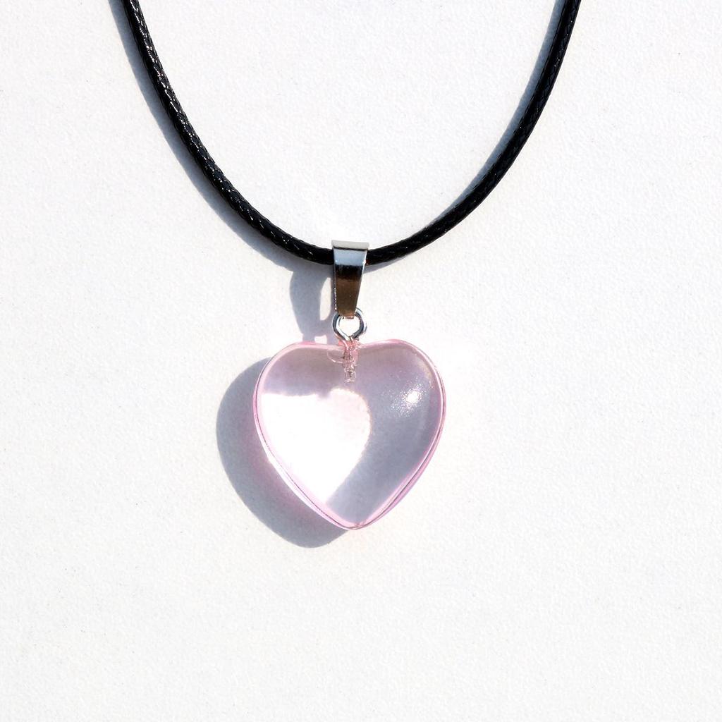Colorful Heart Glass Pendant Leather Choker - Versatile & Stylish Necklace
