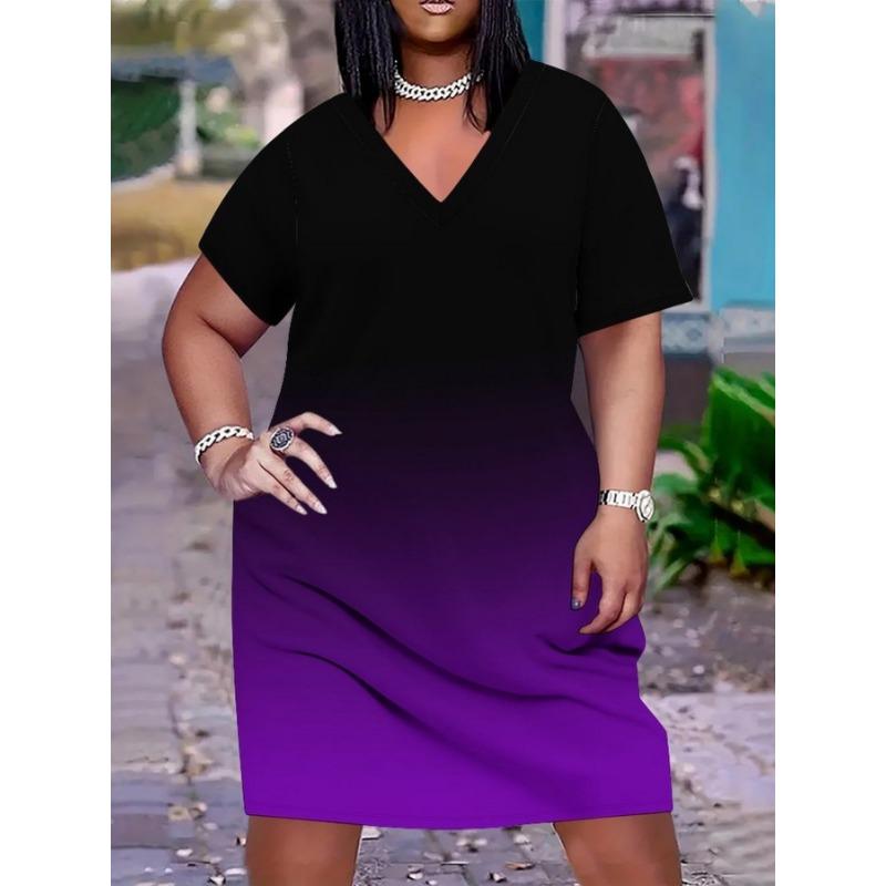 

Plus Size, Women s Fashionable Large-sized Tank Short-sleeved Dress, Printed Pattern, Fashionable and Elegant 6XL