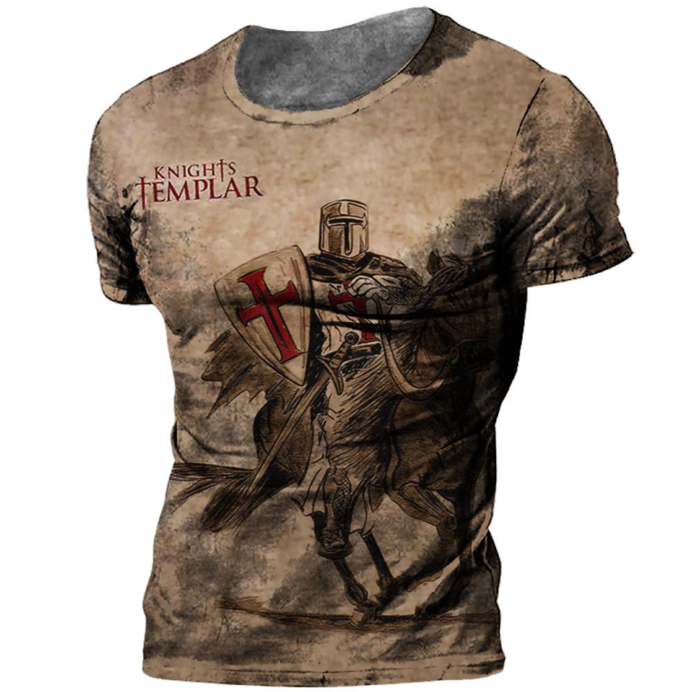Vintage Knights Templar T Shirt For Men 3d Printed Jesus Christ Crucifix Men's Tshirt Oversized Short Sleeve Tops Tee Shirt Man